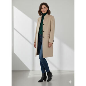 NWT Brian Dales Wool Coat Tan IT 48 US 12 Made in Italy Classic Long Overcoat